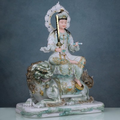 汉白玉文殊菩萨佛像普贤菩萨五台山华严三圣神像佛堂寺庙供奉摆件图3