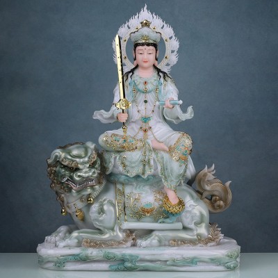 汉白玉文殊菩萨佛像普贤菩萨五台山华严三圣神像佛堂寺庙供奉摆件图2