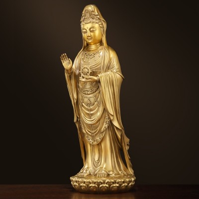 家用供奉黄铜佛像摆件黄铜南海观世音佛像家居办公金属工艺品摆件图3