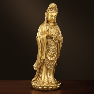 家用供奉黄铜佛像摆件黄铜南海观世音佛像家居办公金属工艺品摆件图2