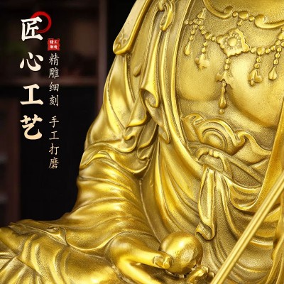 铜地藏王菩萨佛像供奉佛像摆件坐莲花底座神像娑婆三圣家居工艺品图3