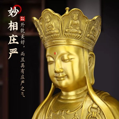 铜地藏王菩萨佛像供奉佛像摆件坐莲花底座神像娑婆三圣家居工艺品图2