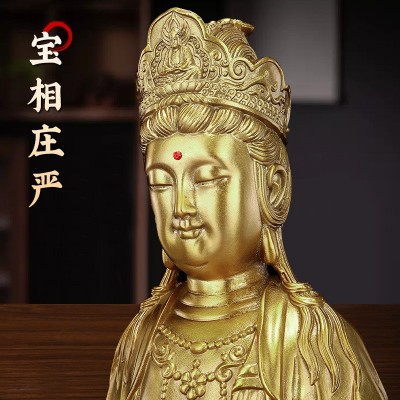 厂家直供纯黄铜供奉文殊菩萨佛像普贤菩萨佛像家居客厅桌面摆件图2