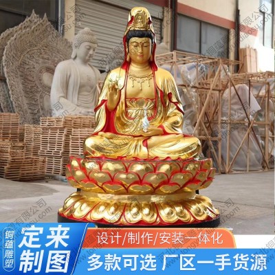大型观音菩萨童男童女金童玉女彩绘铸铜佛像寺庙供奉雕塑厂家定制图2