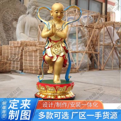 大型观音菩萨童男童女金童玉女彩绘铸铜佛像寺庙供奉雕塑厂家定制图5