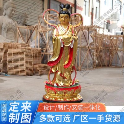 大型观音菩萨童男童女金童玉女彩绘铸铜佛像寺庙供奉雕塑厂家定制图4
