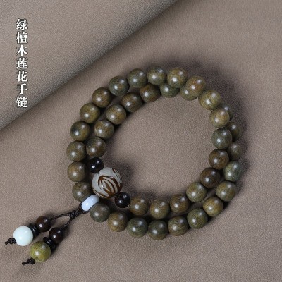 绿檀木佛珠手串菩提子莲花双圈手链檀香女文艺民族风情侣饰品礼物图2