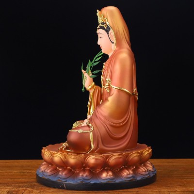 家用供奉坐莲观音菩萨树脂佛像古莲龙泉南海观音佛像镇宅陶瓷摆件图3