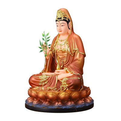 家用供奉坐莲观音菩萨树脂佛像古莲龙泉南海观音佛像镇宅陶瓷摆件图5