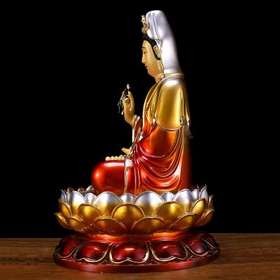 佛堂寺庙扶瓶纯黄铜彩绘观音菩萨家用供奉坐莲观音菩萨佛像摆件图3