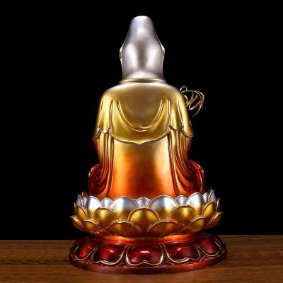 佛堂寺庙扶瓶纯黄铜彩绘观音菩萨家用供奉坐莲观音菩萨佛像摆件图4