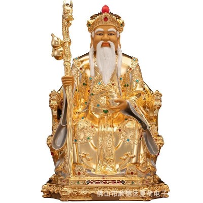 台湾纯铜鎏金土地公土地婆一对神像家用供奉福德正神社神镶宝摆件图5