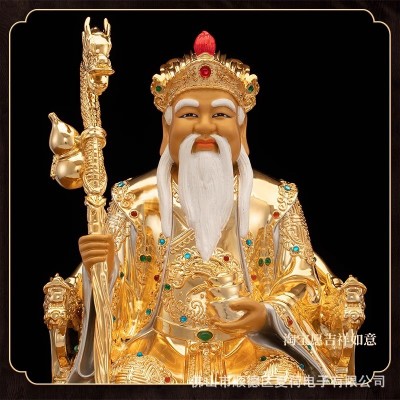 台湾纯铜鎏金土地公土地婆一对神像家用供奉福德正神社神镶宝摆件图2