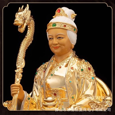 台湾纯铜鎏金土地公土地婆一对神像家用供奉福德正神社神镶宝摆件图4