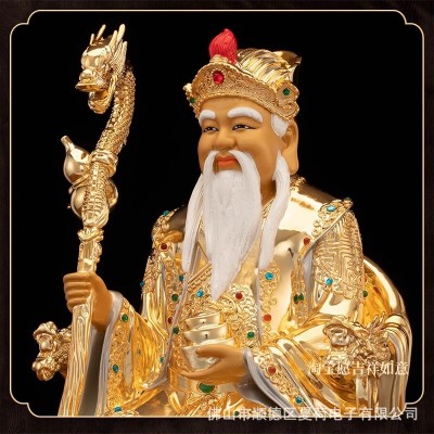 台湾纯铜鎏金土地公土地婆一对神像家用供奉福德正神社神镶宝摆件图3