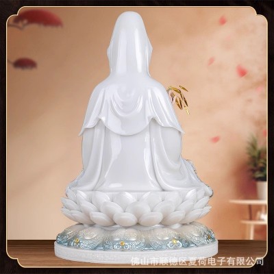 汉白玉观音菩萨家用供奉佛像石雕南海观世音娑婆三圣摆件坐莲坐像图4