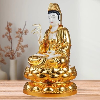 汉白玉观音佛像贴金家里供奉南海观世音菩萨坐莲观音家用佛堂摆件图2