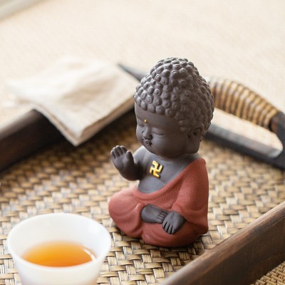 彩陶陶瓷紫砂小如来佛小沙弥佛像保佑坐像车载摆件茶宠茶玩图4