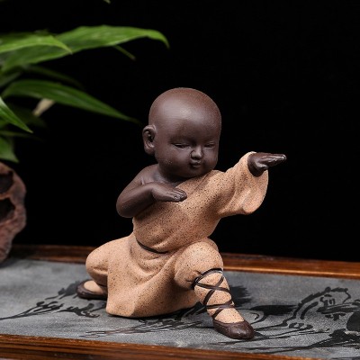 中式家居室内桌面茶宠摆件德化陶瓷人物中国风功夫小子小和尚图3