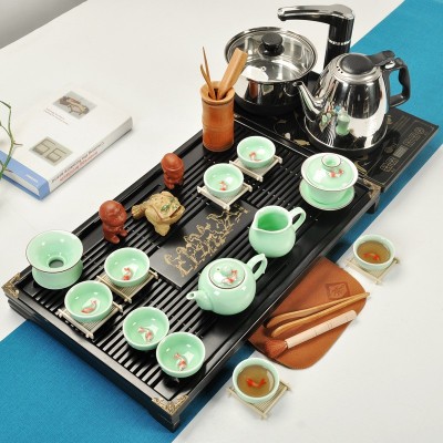 厂家批发 茶具套装 四合一快速炉整套陶瓷功夫茶具实木茶盘工艺品图4