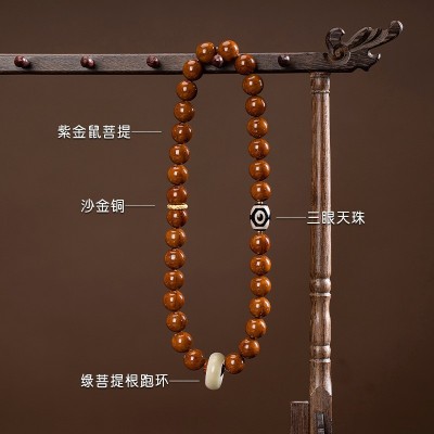 紫金鼠菩提手串三眼天珠手持男款正圆佛珠盘玩跑环双圈手链女图5