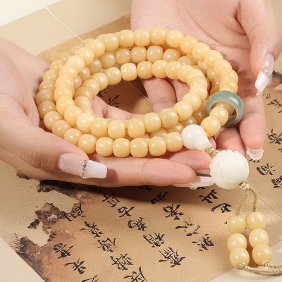 玉化菩提根108颗手链手串念珠白玉菩提子文玩手持盘玩念珠女图2