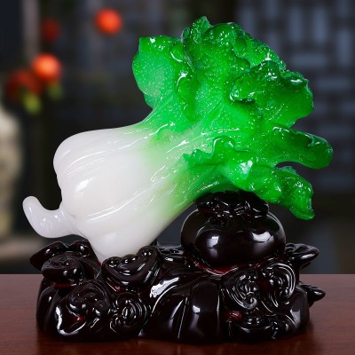 中式百财聚来小白菜摆件办公桌书桌镇纸小摆件树脂工艺品装饰礼品图3