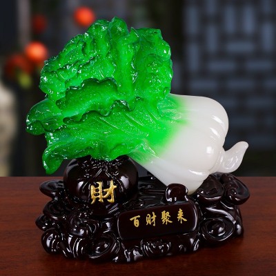 中式百财聚来小白菜摆件办公桌书桌镇纸小摆件树脂工艺品装饰礼品图2