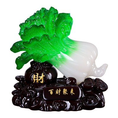 中式百财聚来小白菜摆件办公桌书桌镇纸小摆件树脂工艺品装饰礼品图5