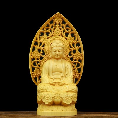 黄杨木雕家居雕刻工艺品供奉释迦牟尼如来佛陀实木佛像小摆件