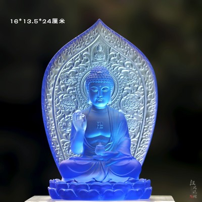古法琉璃东方三圣药师佛日月光菩萨佛像摆件居家客厅佛堂摆放供奉图2
