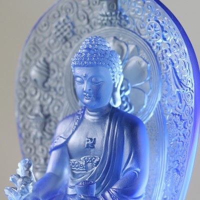 古法琉璃背板药师佛佛像发光金刚底座摆件居家客厅桌面摆放佛具图3