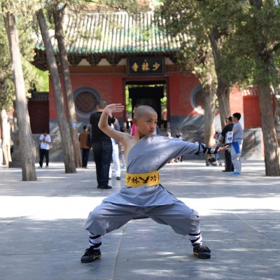 少林武僧服批发 少林武术练功服装 纯棉灰色单肩服装 僧服厂家图3