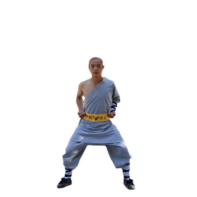 少林武僧服批发 少林武术练功服装 纯棉灰色单肩服装 僧服厂家图5