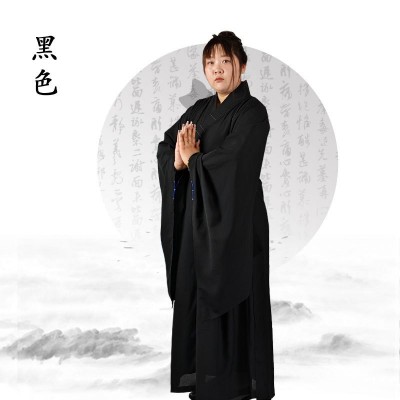 海青居士服女海清僧衣服僧服长衫袈裟大褂和尚服咖啡色黑色木兰色图3