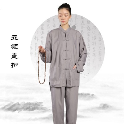 海青居士服女款朝山法会传统盘扣居士禅修服套装僧衣僧服春秋包邮图3