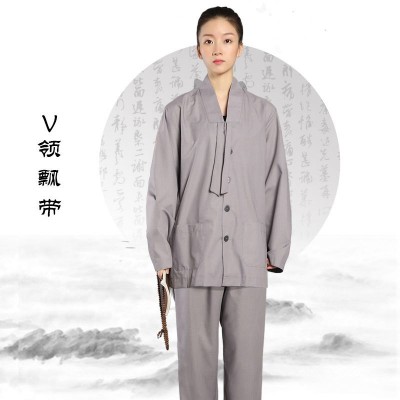海青居士服女款朝山法会传统盘扣居士禅修服套装僧衣僧服春秋包邮图4