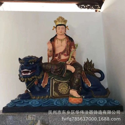 厂家定做木雕文殊菩萨普贤菩萨佛像 香樟木雕刻文殊普贤菩萨贴金图4