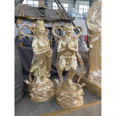 观音佛像善才龙女，三宝佛铜像三圣佛像，三世佛订购鎏金贴金图2