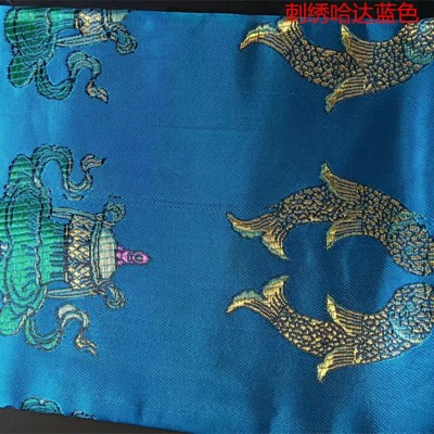 鹏飞哈达厂批发量大从优彩色提花精品仿真丝绣花刺绣八吉祥 哈达图2