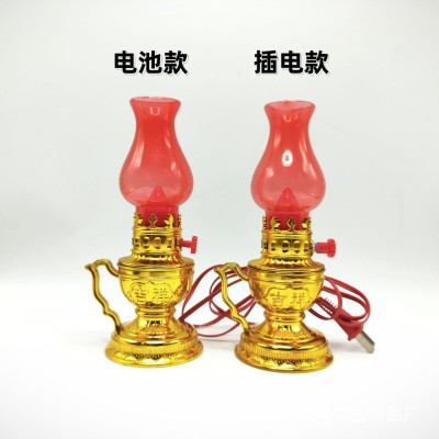 红色电子灯仿真煤油灯电池插电两款蜡烛灯长明灯家用乔迁入宅结婚图3