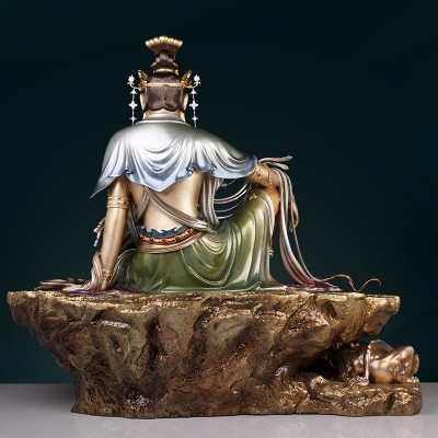 水月观音像黄铜《水月观音》珐琅镶宝观世音菩萨佛像工艺品摆件图2