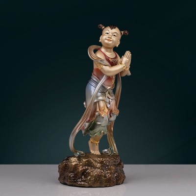 水月观音像黄铜《水月观音》珐琅镶宝观世音菩萨佛像工艺品摆件图3