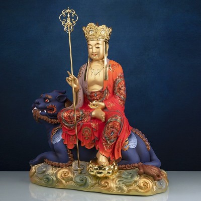 黄铜彩绘坐骑地藏王菩萨像家用九华山大愿谛听地藏王佛像摆件图2