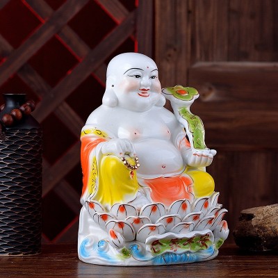 10~12寸陶瓷弥勒佛像摆件哈哈佛坐莲花笑佛家居佛堂工艺品摆设图5