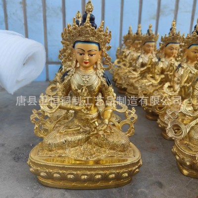 21厘米高纯铜金刚萨多四臂观音藏传三宝佛黄财神铜佛像寺庙摆件图3