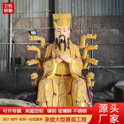 大型纯铜彩绘五爷像广济龙王菩萨财神佛像龙王爷神像寺庙供奉摆件图3