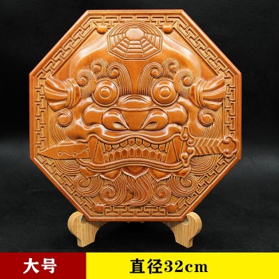 桃木兽头虎头八卦镜木雕木质汽车挂件貔貅摆件图5