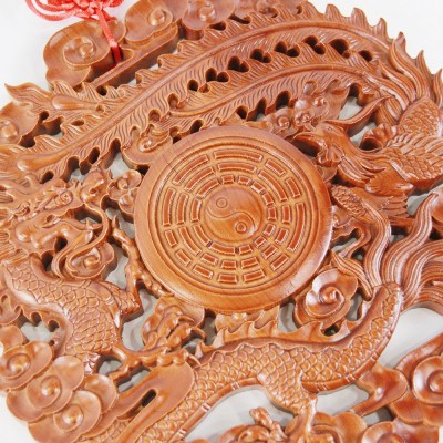 厂家批发桃木龙凤八卦镜挂件 龙凤呈祥木雕摆件家具木雕工艺品图5