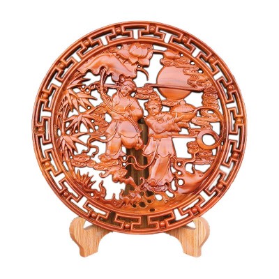 桃木和合挂件福字摆件中国结挂件画像木雕木质雕刻工艺品礼品装饰图4